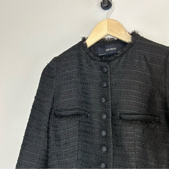 ZARA Tweed Military Button Down Jacket Black size S - Picture 8 of 9